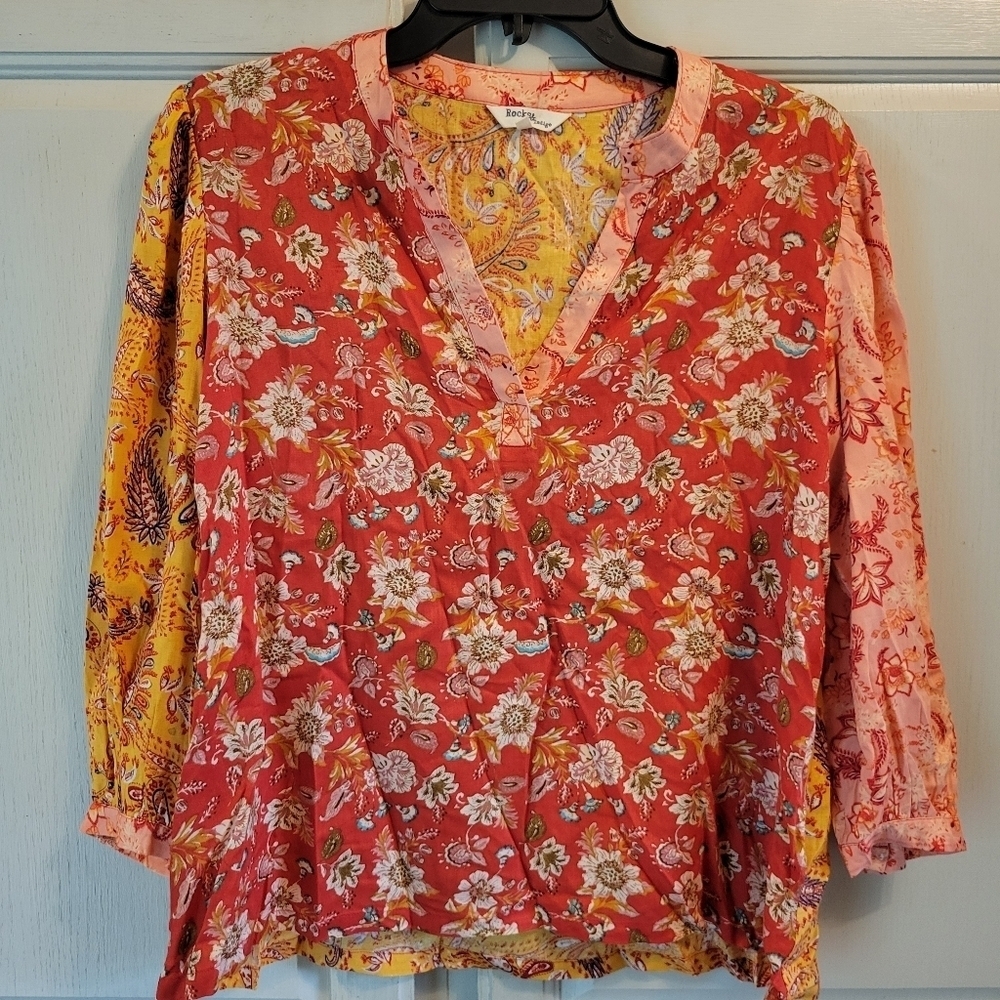 Rocks & Indigo Mixed Prints Long Sleeve Peasant Top